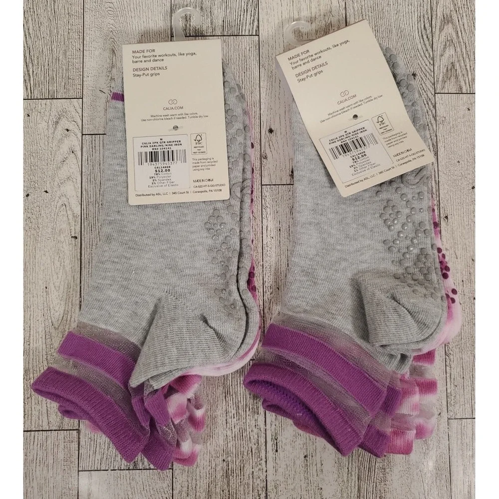 Calia Studio Socks Quarter Gripper Womens Tie Dye 2pk Lot of 2 Carrie Underwood